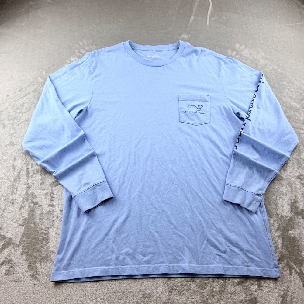 Vineyard Vines Women's Large Long Sleeve Pocket Tee Light Blue Whale Graphic